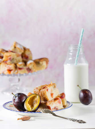 Portion of Plum Cake on a plateの写真素材