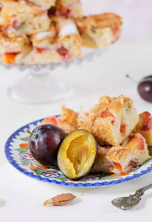 Portion of Plum Cake on a plateの写真素材