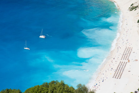 Myrtos famous beach in Kefalonia, Greeceの写真素材