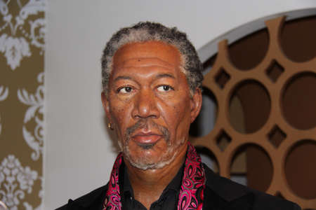 London, - United Kingdom, 08, July 2014. Madame Tussaud's in London.  Waxwork statue of Morgan Freeman . Created by Madam Tussaud's in 1884, Madam Tussaud's is a waxwork museum and tourist attraction.のeditorial素材