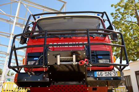 Portugal, Algarve, Lagoa, Circa 04.06.2017. Brand new Fire engine being displayed in a local...