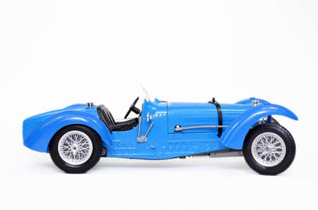 Portugal, Algarve. Circa 28.06.2013. Studio image of Die cast car toy of an old Classic Bugatti...