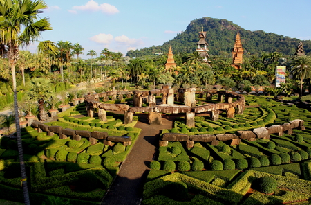 Pattaya, Thailand - January 11, 2016: Landscape tropical botanical garden of Nong Nooch soft focus. View of the Miniature copy of the English Stonehengeのeditorial素材