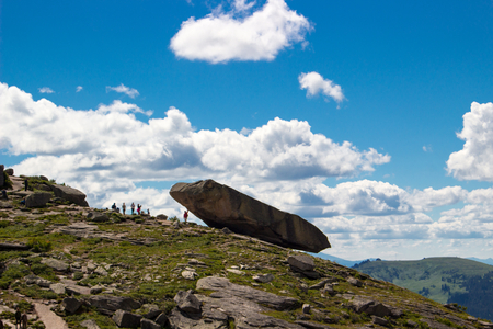 Popular tourist attraction the Hanging Rock, Western Sayan mountains, natural park Ergaki, Siberia,...