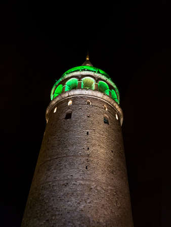 Night view of Galata tower at Istanbul, Turkey. Bottom view, low light shootingの写真素材