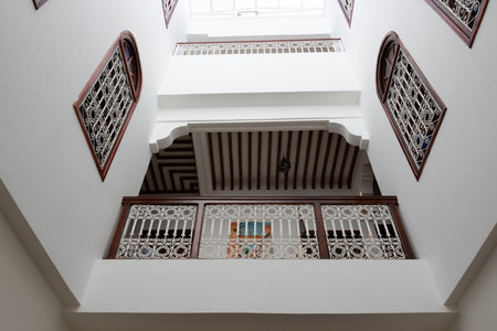 Marrakesh, Morocco - 13 October, 2019: Authentic interior for riad or inner courtyard in medina of Marrakesh, Moroccoのeditorial素材