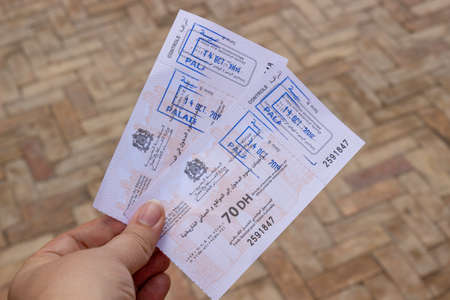 Marrakesh, Morocco - 14 October, 2019: two official tickets to visiting the Bahia Palace at...