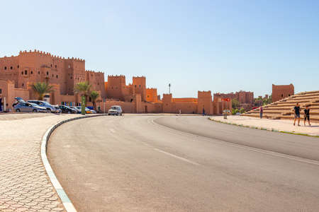 Ouarzazate, Morocco - 15 October, 2019: Cityscape of Taourirt Kasbah and Avenue Mohammed V in...