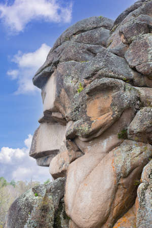 View on Ded rock or Grandfather in the Stolby Nature Reserve in Krasnoyarsk, Russiaの写真素材