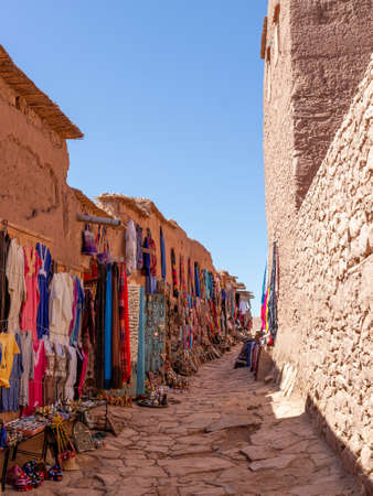 Ouarzazate, Morocco - 15 October, 2019: Variation of traditional souvenirs for tourists on the street in Ait Benhaddou Kasbah near Ouarzazate city Morocco, North Africaのeditorial素材