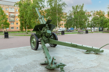 Krasnoyarsk, Russia - June 11, 2021: 122 mm howitzer M-30. Artillery equipment from the great...