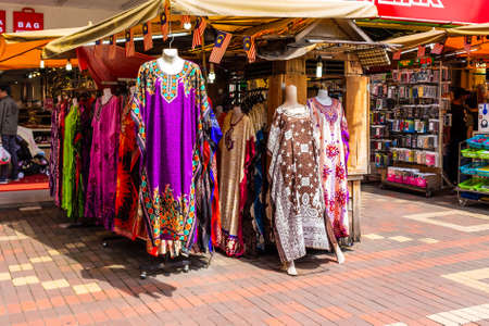 Kuala Lumpur, Malaysia - March 12, 2019: Indian style clothes shop in a street market at Kuala...