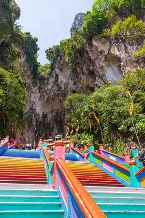Kuala Lumpur, Malaysia - March 15, 2019: colorful rainbow stairs to Batu Caves in Kuala Lumpur, Malaysia.のeditorial素材