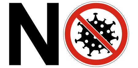 Vector illustration of sign "NO Coronavirus". Pandemic medical concept or positive background, label, sticker to fight a dangerous disease COVID-19. Virus free spaceのイラスト素材