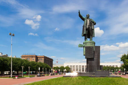 Saint Petersburg, Russia - 14 August, 2020: Monument of Vladimir Lenin in front of the Finlyandsky...