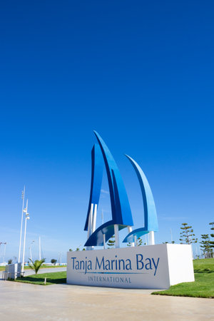 Tangier, Morocco - October 17, 2019: Welcome stella near entrance to Tanja Marina Bay International. Located in the Straits of Gibraltar is a connects the Atlantic Ocean to the Mediterranean Seaのeditorial素材
