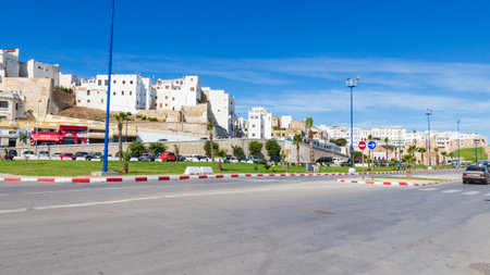 Tangier, Morocco - October 17, 2019: view of the medina of Tangier city from the side of Mohammed IV avenue, Moroccoのeditorial素材