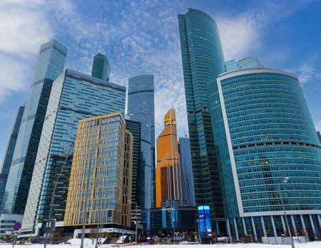 Moscow, Russia - 19 November, 2022: glass futuristic skyscrapers of Moscow-City. Moscow International Business Center or MIBCのeditorial素材