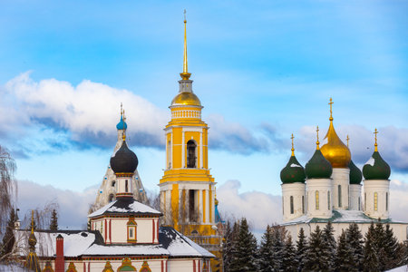 Domes of churches and the Bell Tower of the Cathedral Square of the Kolomna Kremlinの写真素材