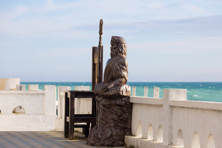 Gagra, Abkhazia, Georgia - 13 April, 2023: statue and throne of Neptune or Poseidon on the city embankment in Gagra, Abkhazia. Place for tourist photo shoots for money on resortのeditorial素材