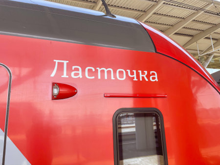 Sochi, Russia - 16 April, 2023: High-speed commuter train Lastochka or Swallow. The Lastochka is a German-Russian commuter intercity electric multiple unit train.のeditorial素材