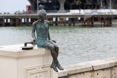 Sukhumi, Abkhazia, Georgia - 11 April, 2023: sculpture of Nika with a gramophone installed on Mahajirs embankment in 2013 by Arkhip Labakhua. character of the stories of the writer Fazil Iskanderのeditorial素材