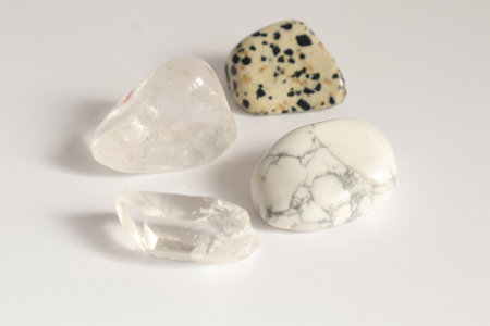 Semiprecious stones on a white background close-up.の写真素材