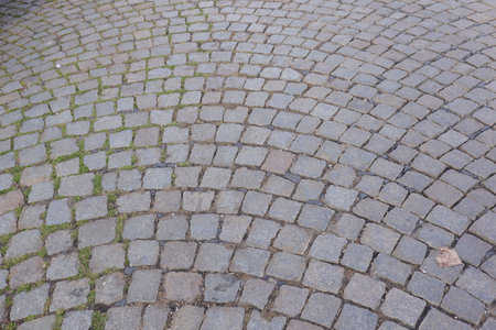 Cobblestone pavement in the city, closeup of photoの写真素材