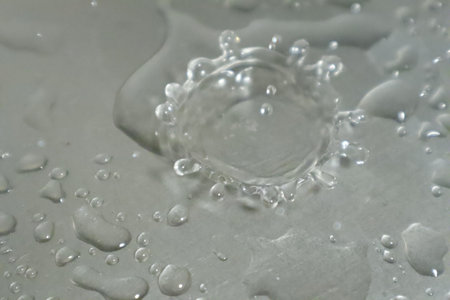 Water drops on the surface of the water, close-up.の写真素材