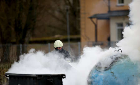 KÄ—dainiai Lithuania 04 February 2018 Containers are burning in the city, firefighters are...