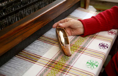 Cotton on the manual wood loom in Lithuania traditional culture and hand weave lifestyleの写真素材
