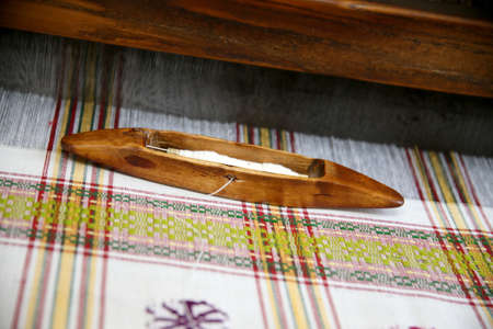 Cotton on the manual wood loom in Lithuania traditional culture and hand weave lifestyleの写真素材