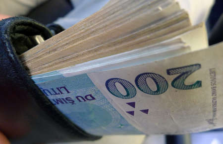 Lithuanian cash Litas, was in circulation before the adoption of the euro, cash Litasの写真素材