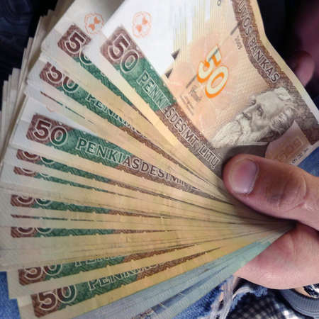 Lithuanian cash Litas, was in circulation before the adoption of the euro, cash Litasの写真素材