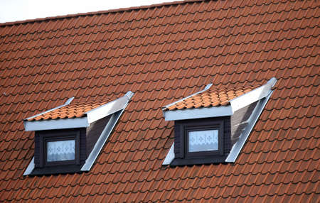 New red roof tile background. Architecture Lithuania