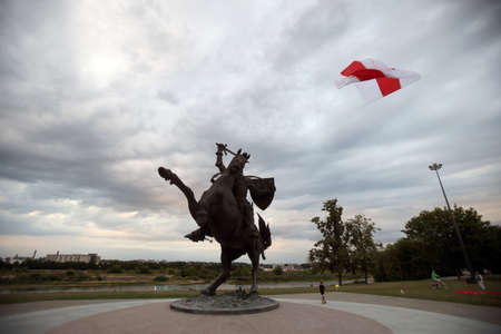 In solidarity with the people of Belarus, next to the Kaunas Castle and the with the help of the kite the national, flag of Belarus was hoisted, together with the historical and state flag 18 08 2020のeditorial素材