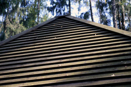 Old wooden plank roof, Wooden surface texture. Lithuanian village