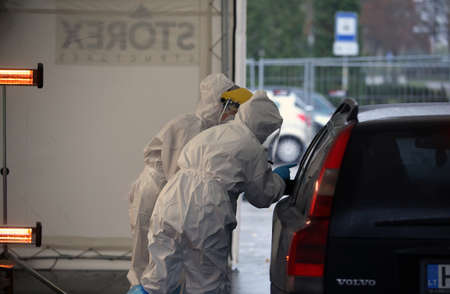 Mobile covid checkpoint, testing site. Lithuania Kedainiai 18 11 2020