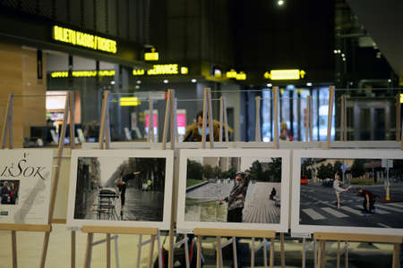 When galleries and exhibition halls were closed during the pandemic, photojournalist Algimantas Barzdzius organized a photography exhibition in the waiting area of Kaunas bus station.のeditorial素材