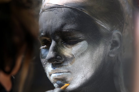 Body art, drawing on body Bardo gallery in KernavÄ. Lithuania 06 06 2020のeditorial素材