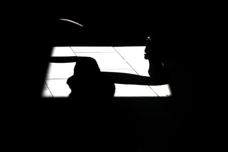 Fitness trainer details, shadow on the floorの写真素材