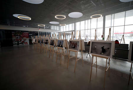 When galleries and exhibition halls were closed during the pandemic, photojournalist Algimantas Barzdzius organized a photography exhibition in the waiting area of Vilkaviskis bus station. 08 03 2021のeditorial素材