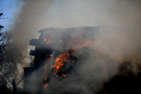 The farm building in Kedainiai district is burning 28 06 2017のeditorial素材