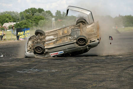 Stunt performance, at the old Kaunas airport, overturning the car at high speed 16 06 2013