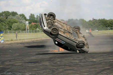 Stunt performance, at the old Kaunas airport, overturning the car at high speed 16 06 2013