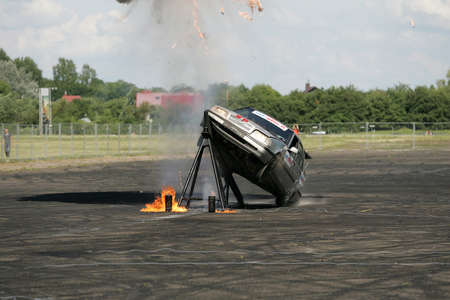 Stunt performance, at the old Kaunas airport, overturning the car at high speed 16 06 2013