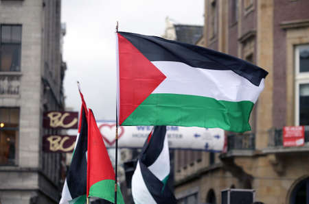 Palestinian waving flags in Amsterdamの写真素材