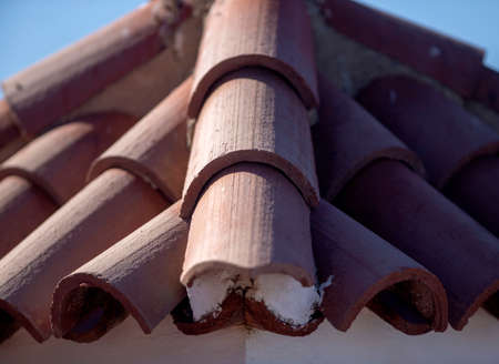 Detail of a roof made with tiles from an old mediterranean village
