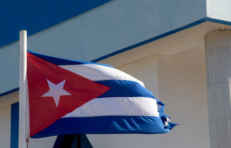 A Cuban flag in the windの写真素材