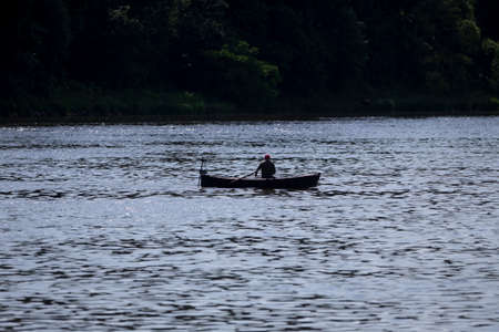 Beautiful green riverbank of Nemunas river in Birstonas, Lithuaniaの写真素材